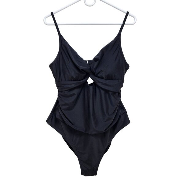 Cupshe Womens Black One-Piece Swimsuit Twist Front & Cutout Detail Size L - Picture 1 of 6